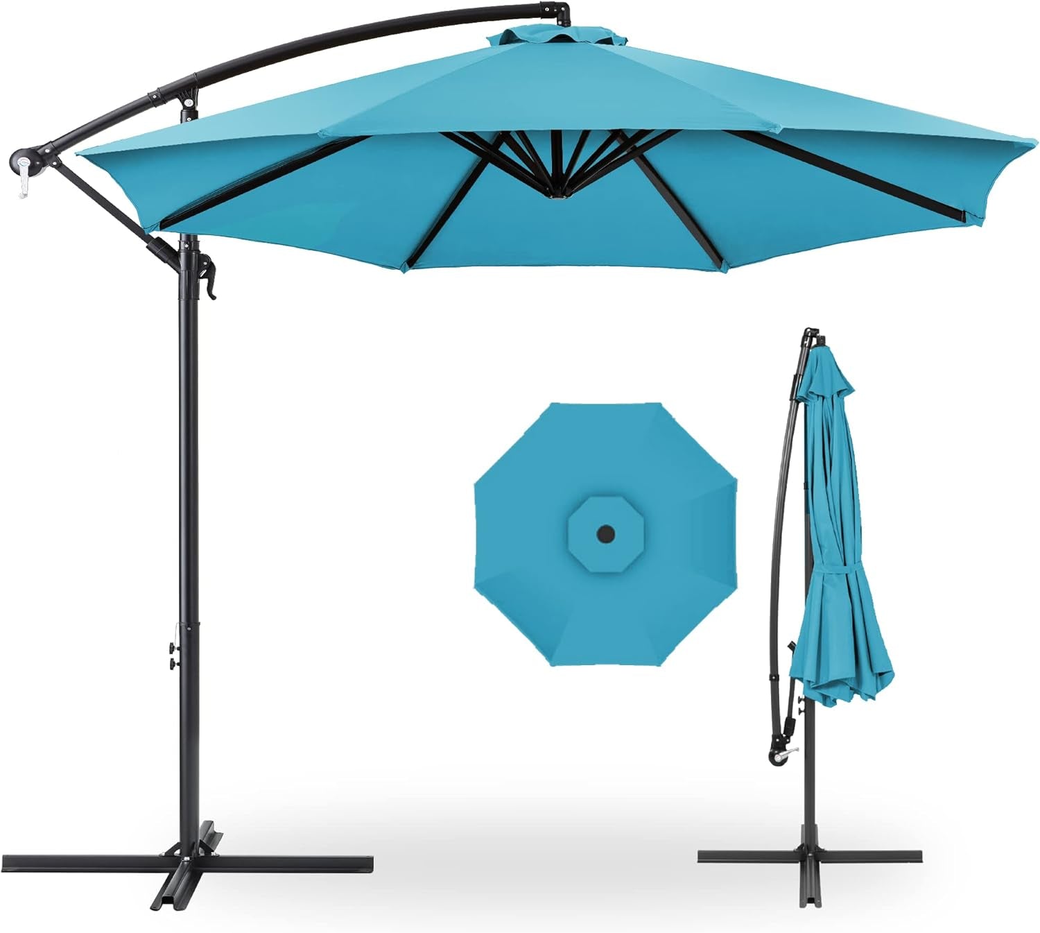 10Ft Offset Hanging Market Patio Umbrella W/Easy Tilt Adjustment, Polyester Shade, 8 Ribs for Backyard, Poolside, Lawn and Garden