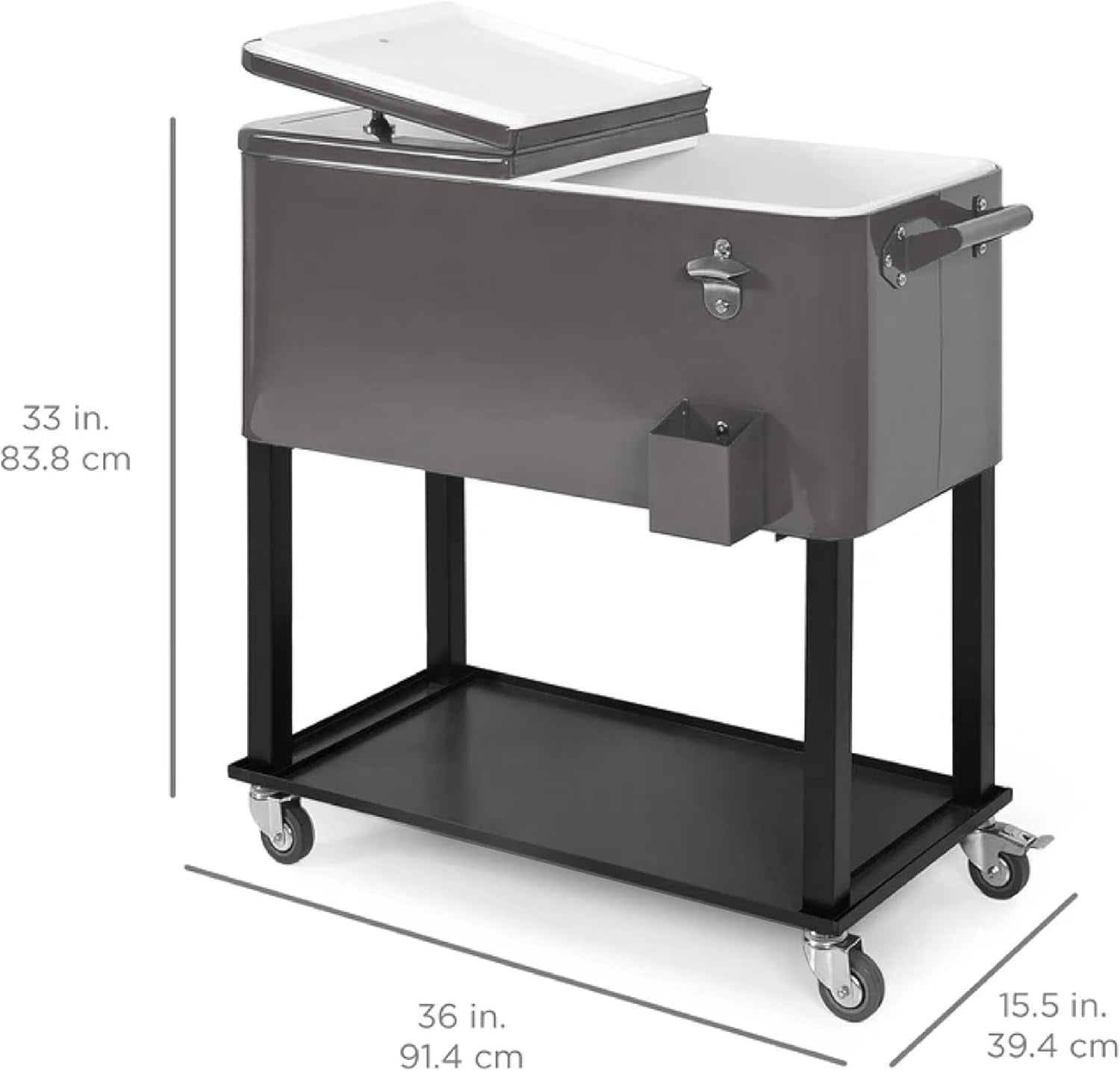 80-Quart Outdoor Steel Rolling Cooler Cart W/Ice Chest, Bottle Opener, Catch Tray, Drain Plug, Locking Wheels