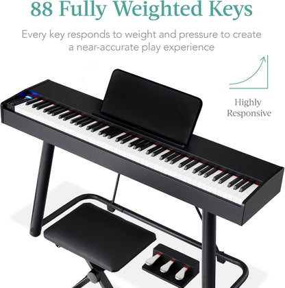 88-Key Weighted Full Size Digital Piano, Electronic Keyboard Set for All Experience Levels W/U-Stand, 3 Sustain Pedal Unit, Stool, Keyboard Cover, 2 Headphone Jacks