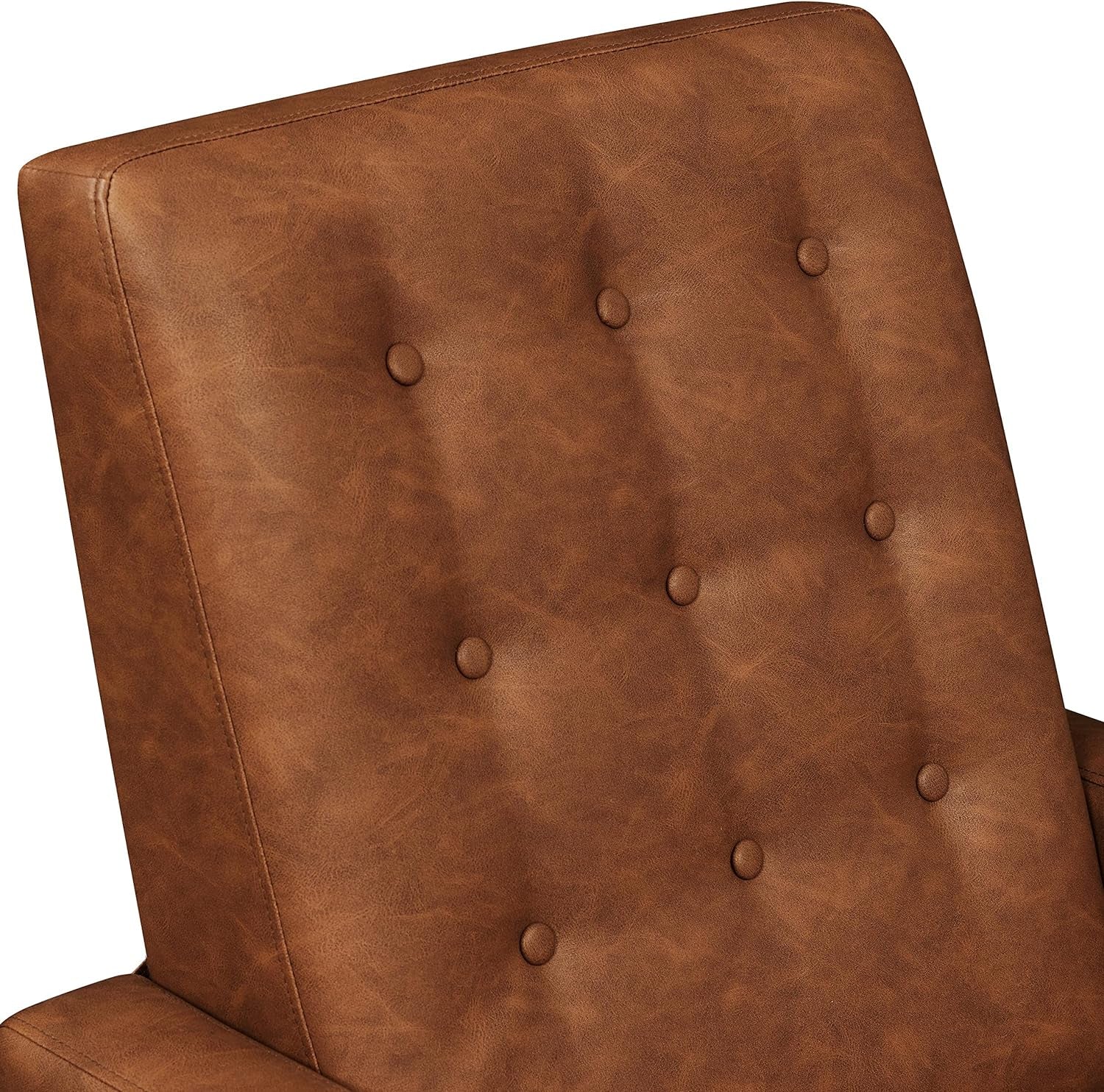 Faux Leather Recliner Sofa Mid-Century Modern Single Reclining Chair Adjustable Back &amp; Footrest Tufted Upholstered Sofa with Pocket Spring Living Room Bedroom Home Theater Brown