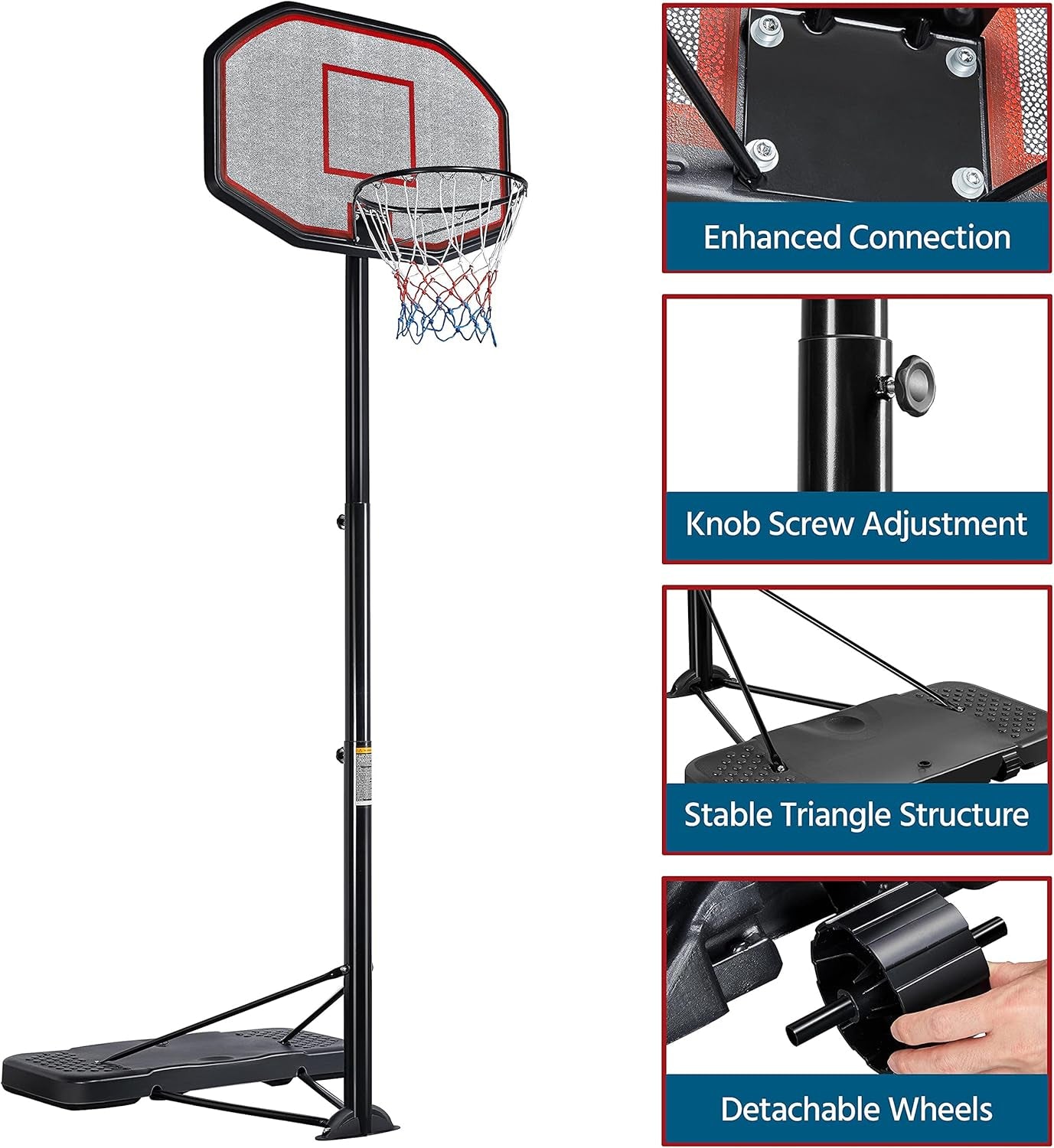 Basketball Hoop Outdoor for Adults Portable Basketball Hoop Basketball Goals Indoor 9-12Ft Height Adjustable Basketball Court Stand with 43 Inch Basketball Backboard