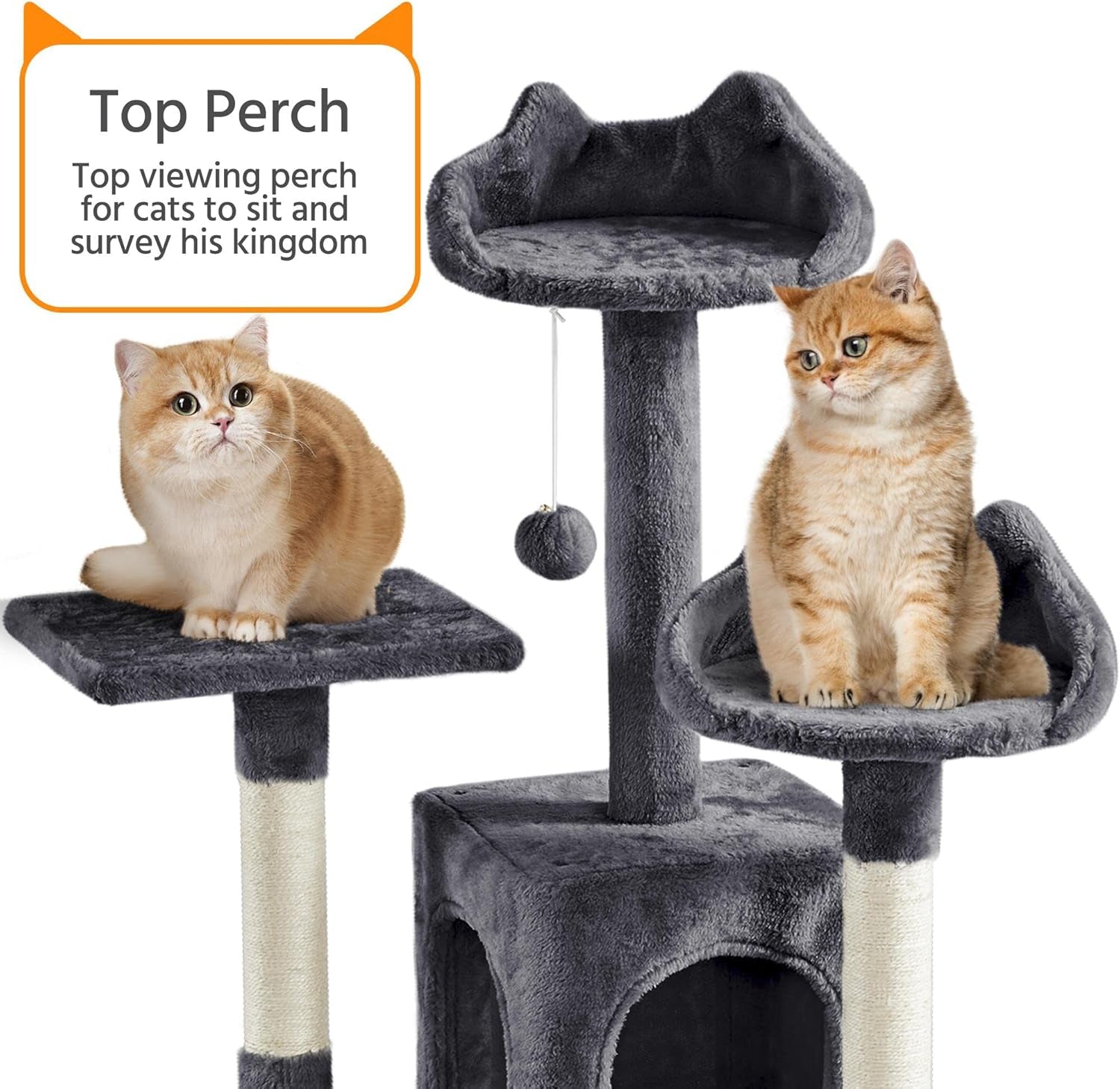 XL Cat Tree, 72In Multi-Level Cat Tower with 2 Cozy Caves, 3 Soft Perches, Scratching Posts, Board, and Dangling Ball, Cat Furniture Cat Play House Kittens, Dark Gray