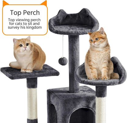 XL Cat Tree, 72In Multi-Level Cat Tower with 2 Cozy Caves, 3 Soft Perches, Scratching Posts, Board, and Dangling Ball, Cat Furniture Cat Play House Kittens, Dark Gray