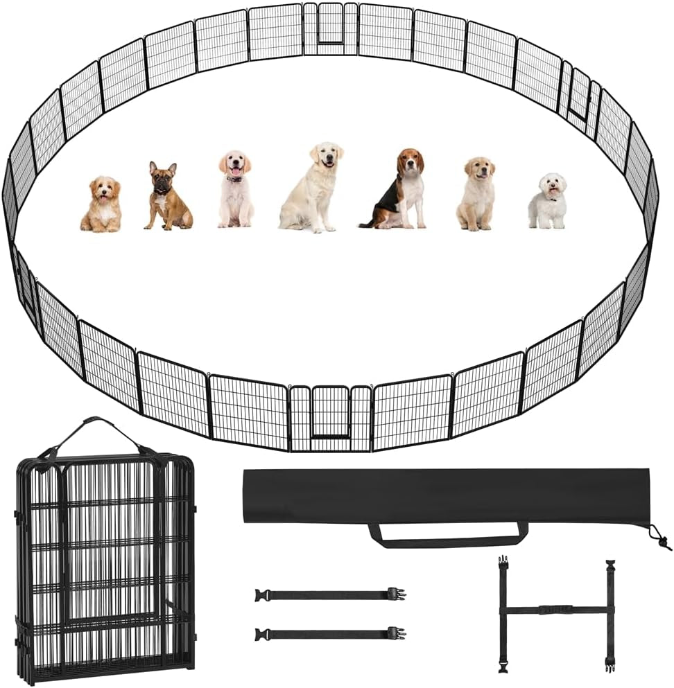 8 Panels Dog Playpen, Metal 40&quot; Dog Fence with Easy-Carry Straps&amp;Stakes Storage Bag for RV Camping Dog Pen Play Pen for Small/Medium/Large Dogs