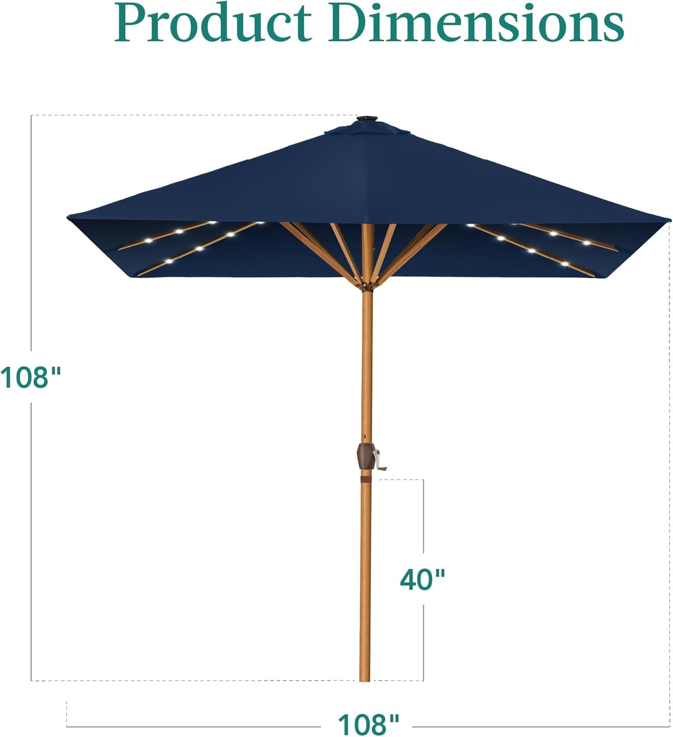 9Ft Deep Square Solar Powered LED Lighted Patio Umbrella W/Faux Wood Texture, Uv-Resistant Fabric, Hand Crank