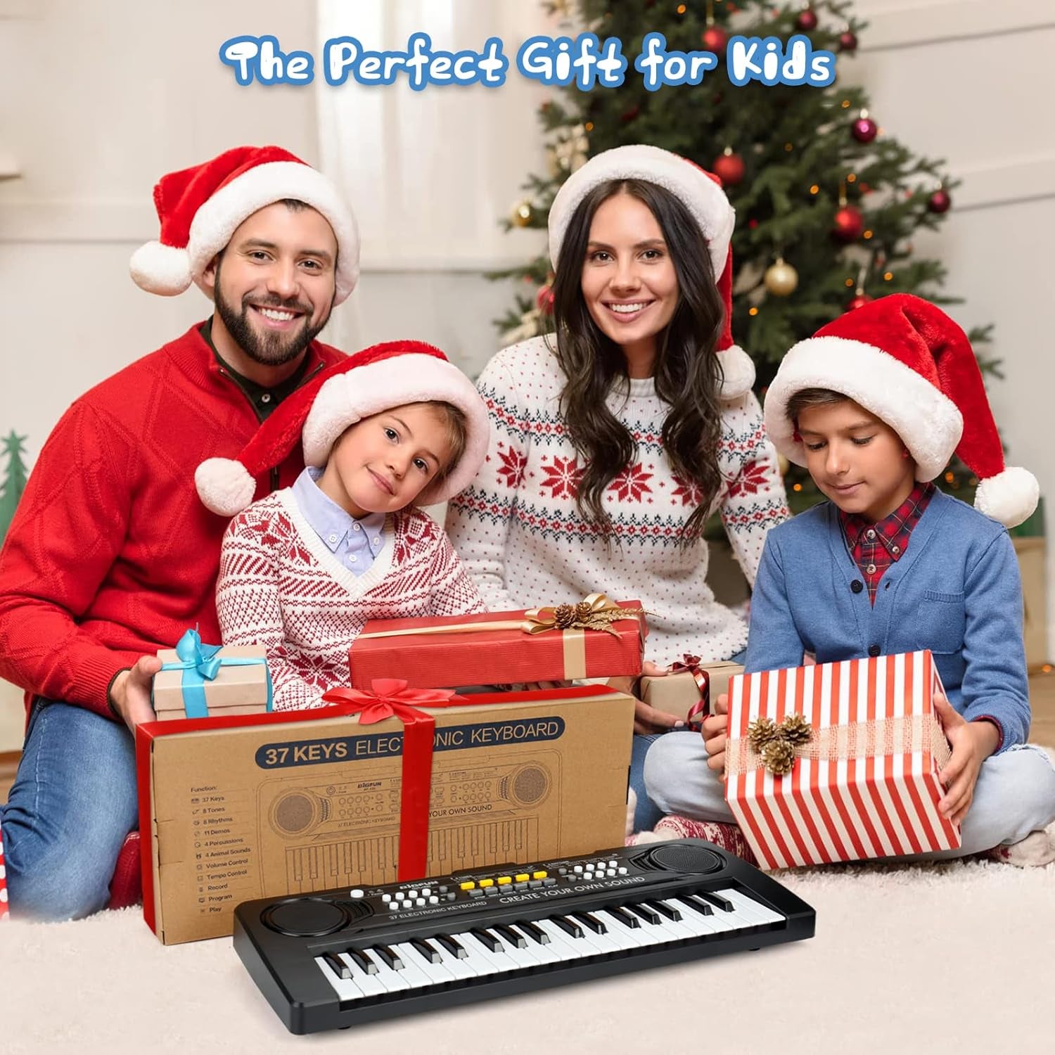 Kids Piano Keyboard, 37 Keys Electronic Piano for Kids Portable Multi-Function Musical Instruments Birthday Educational Gift Toys for 3 4 5 6 7 8 Year Old Boys Girls Children Beginner (Black)