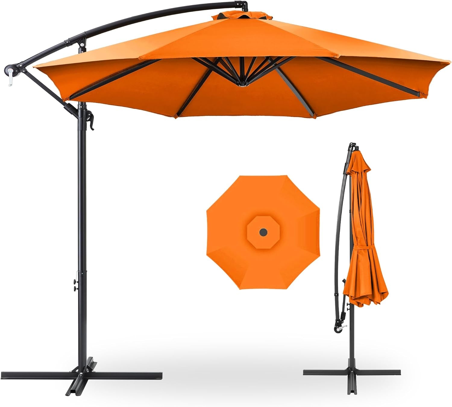 10Ft Offset Hanging Market Patio Umbrella W/Easy Tilt Adjustment, Polyester Shade, 8 Ribs for Backyard, Poolside, Lawn and Garden