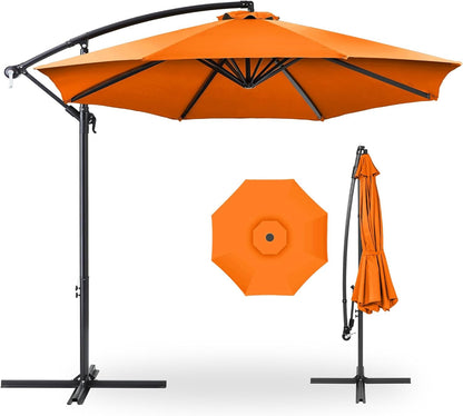 10Ft Offset Hanging Market Patio Umbrella W/Easy Tilt Adjustment, Polyester Shade, 8 Ribs for Backyard, Poolside, Lawn and Garden