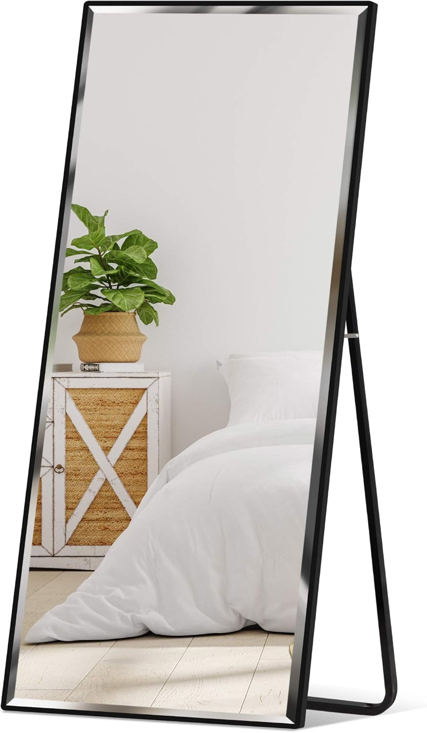 Large 65X22In Full Length Mirror, Rectangular Hanging &amp; Leaning Floor Mirror for Bedroom, Living Room, Vertical, Horizontal W/High Clarity, Beveled Edges, Anti-Blast Film - Black