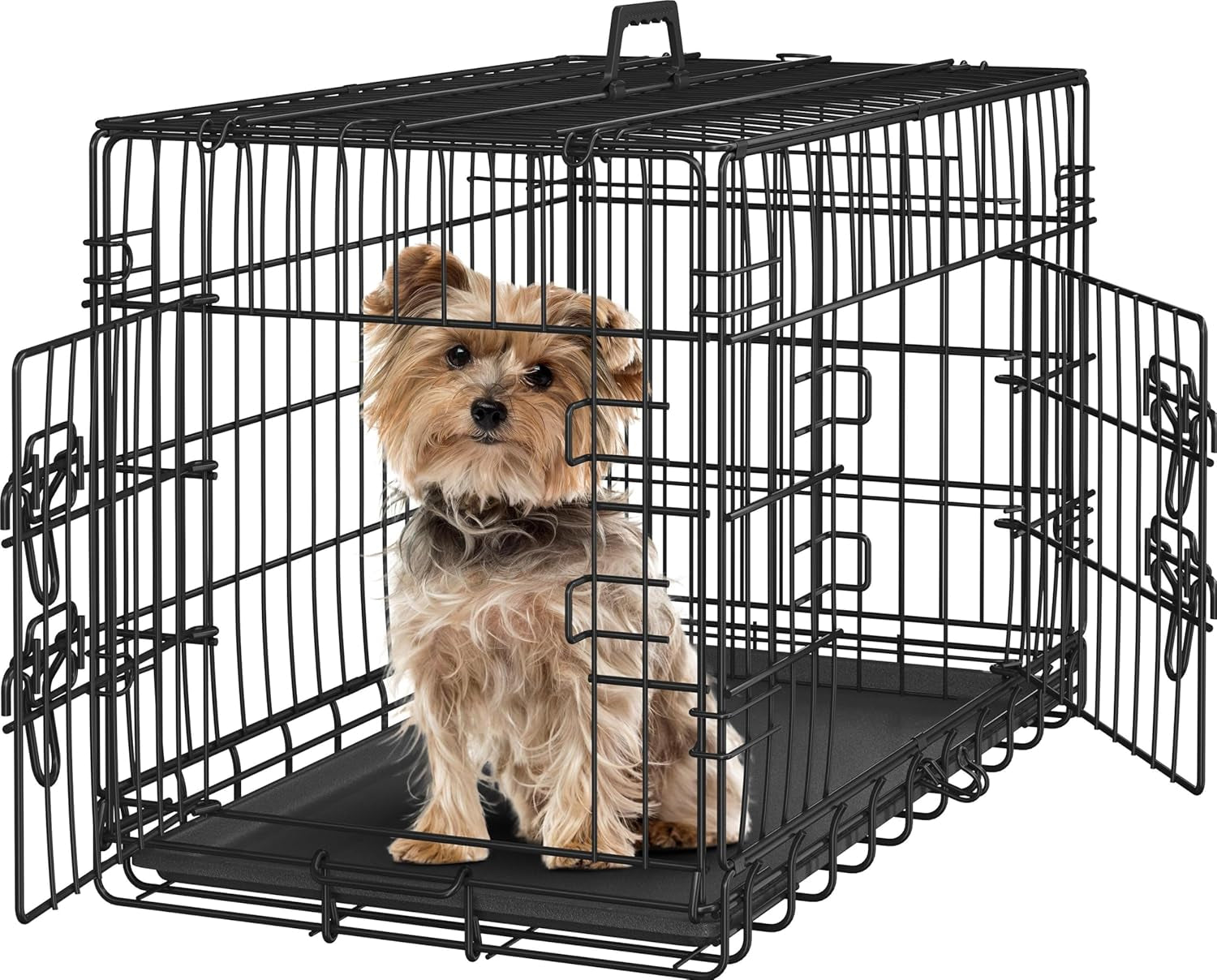 42 Inch Dog Crate Double Door Dog Crate W/Divider for Puppy to Adult XL Collapsible Metal Dog Crate with Removable Tray Wire Dog Kennel Pet Crate for Large Dogs Portable Travel Cage, Black