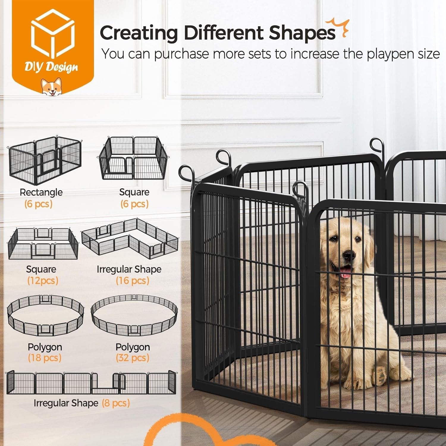 Dog Playpen Indoor, Extra Wide Outdoor Dog Fence Foldable Pet Puppy Exercise Pen for Yard/Garden/Rv Camping, 12 Panels 24 Inch Height X 32 Inch Width