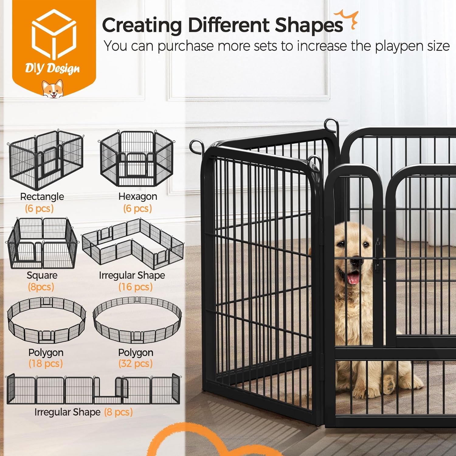 Dog Playpen Outdoor 24 Inch 6 Panels Indoor Dog Fence Metal Dog Pen Heavy Duty Pet Exercise Pen for Rv/Camping/Garden