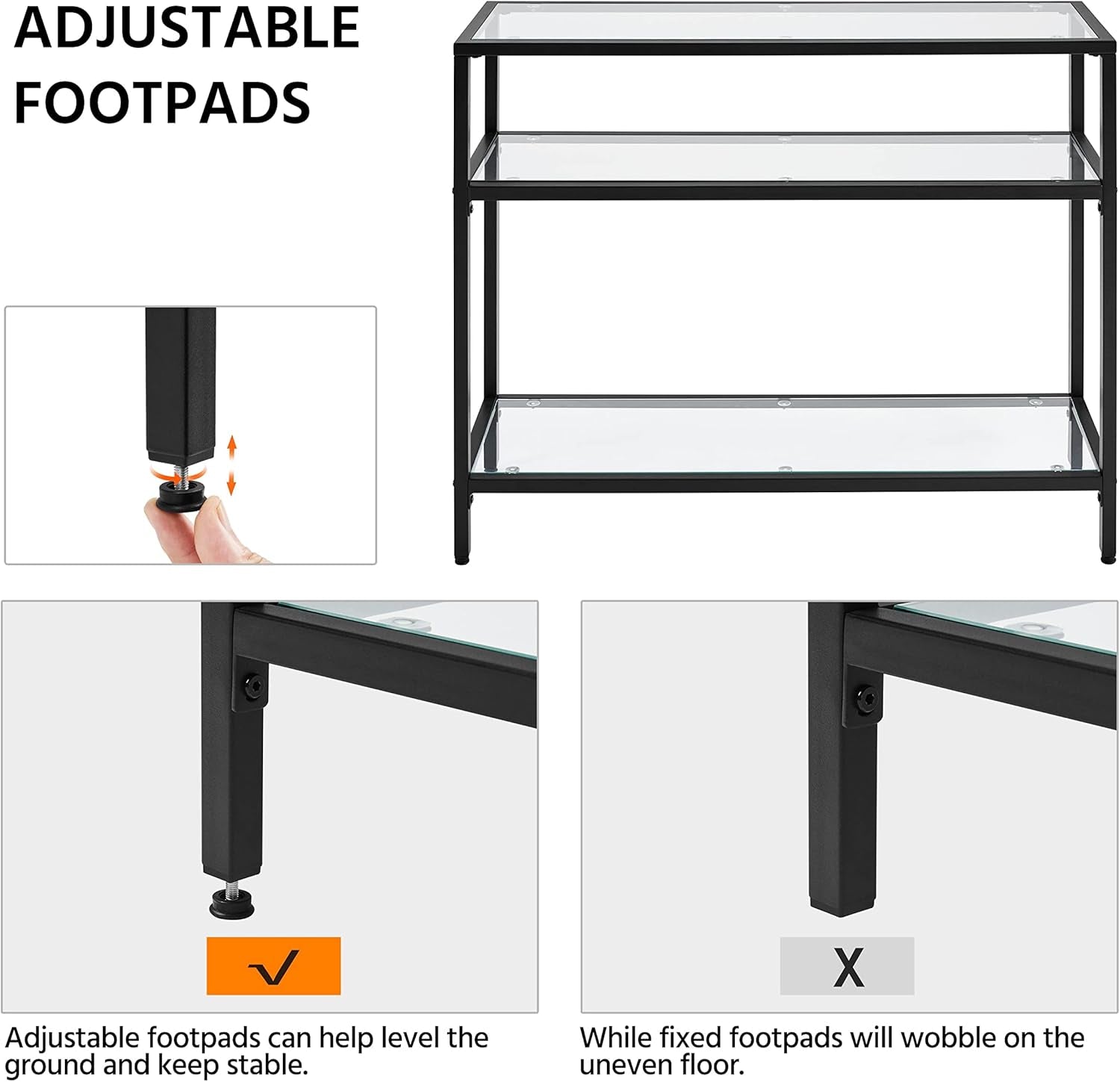 39.5&quot; Console Table with 3 Storage Shelves,Tempered Glass Sofa Table, Modern Entryway Table with Metal Frame for Hallway Living Room Bedroom, Easy Assembly, Black