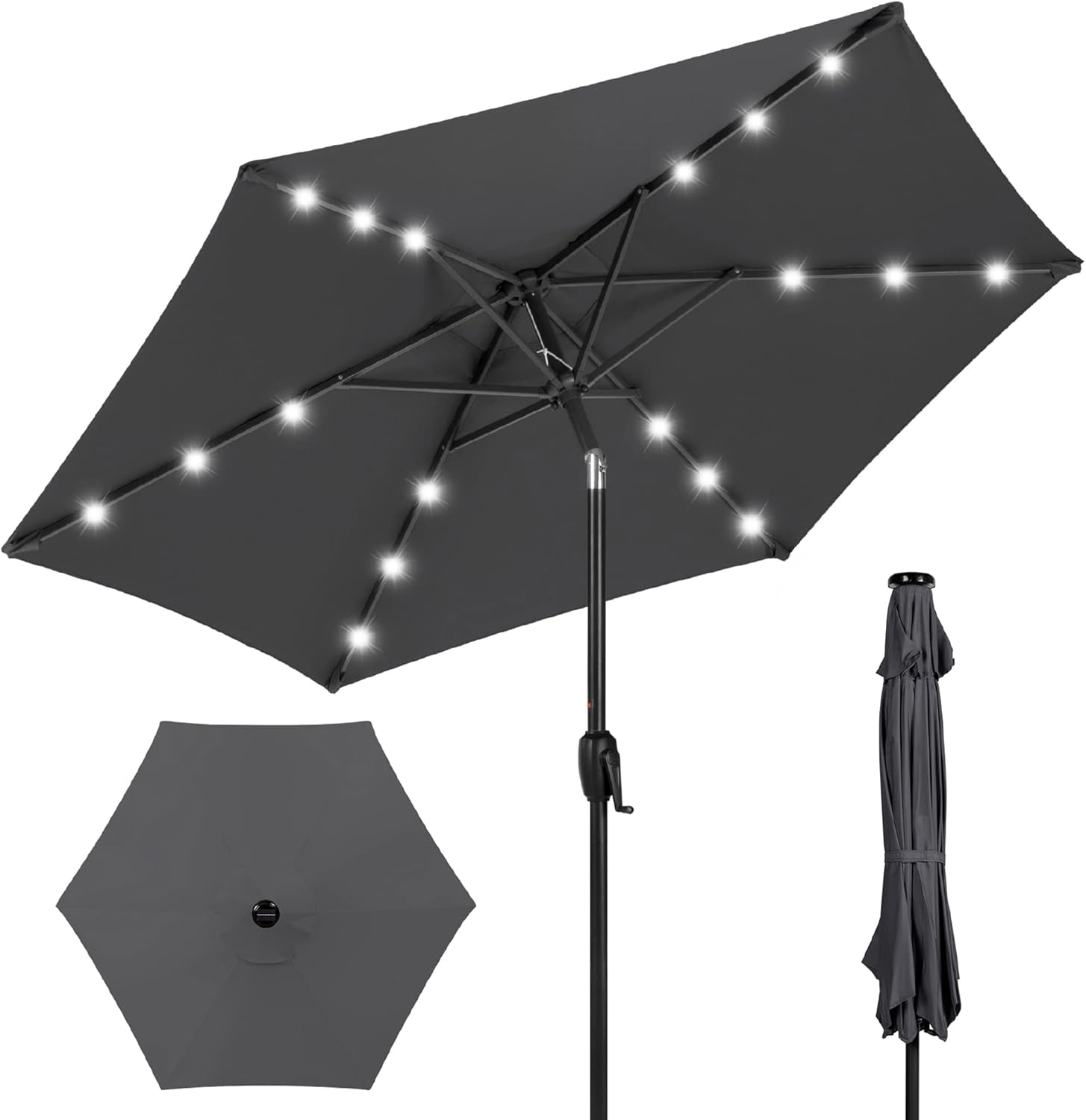 10Ft Solar Polyester LED Lighted Patio Umbrella W/Tilt Adjustment and Uv-Resistant Fabric - Tan