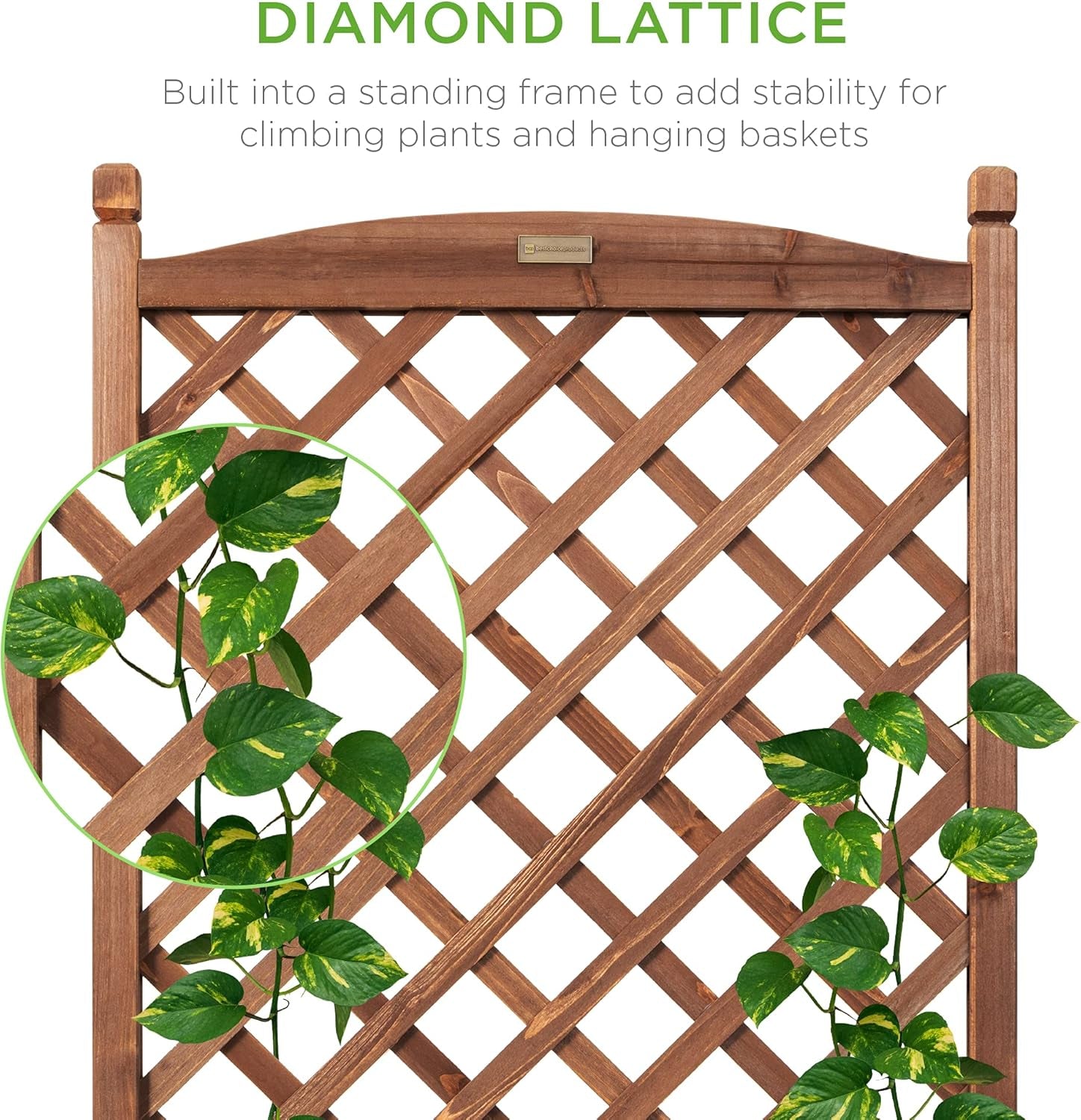 Set of 2 48In Wood Planter Box &amp; Diamond Lattice Trellis, Mobile Outdoor Raised Garden Bed for Climbing Plants W/Drainage Holes, Optional Wheels - Walnut