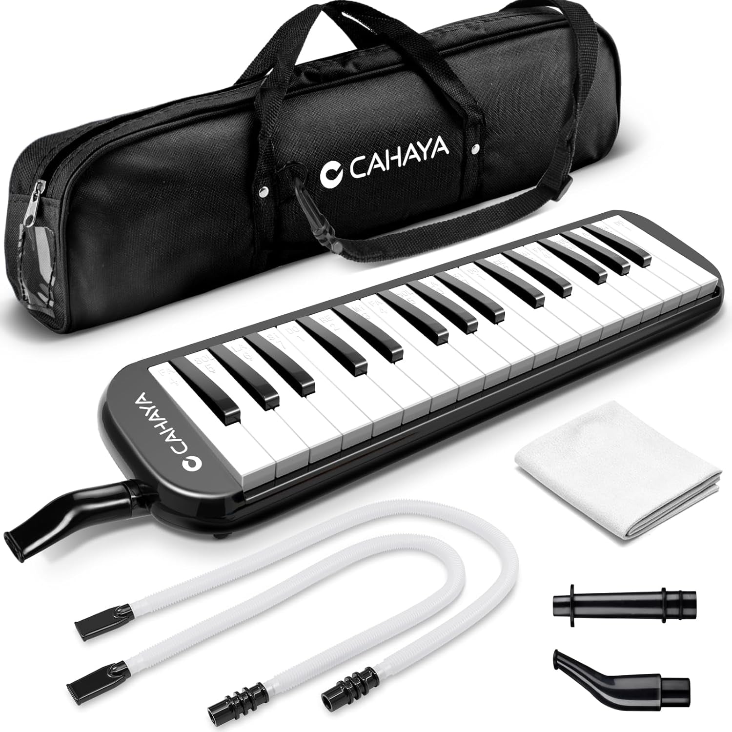 Melodica 32 Keys Double Tubes Mouthpiece Air Piano Keyboard Musical Instrument with Carrying Bag 32 Keys, Black, CY0050-1