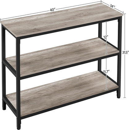 Entryway Table with Storage Shelves, 40 Inch Console Table with Metal Frame, Wood behind Couch Sofa Table for Entryway, Living Room, Gray