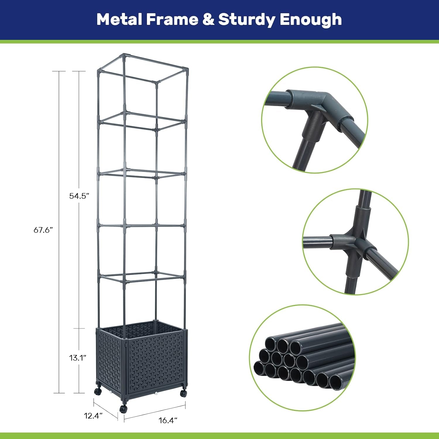 Raised Garden Bed Planter Box with Trellis, 67.6” Tomato Planters for Climbing Plants Vegetable Vine Flowers Outdoor Patio, Tomatoes Cage W/Self-Watering &amp; Wheels