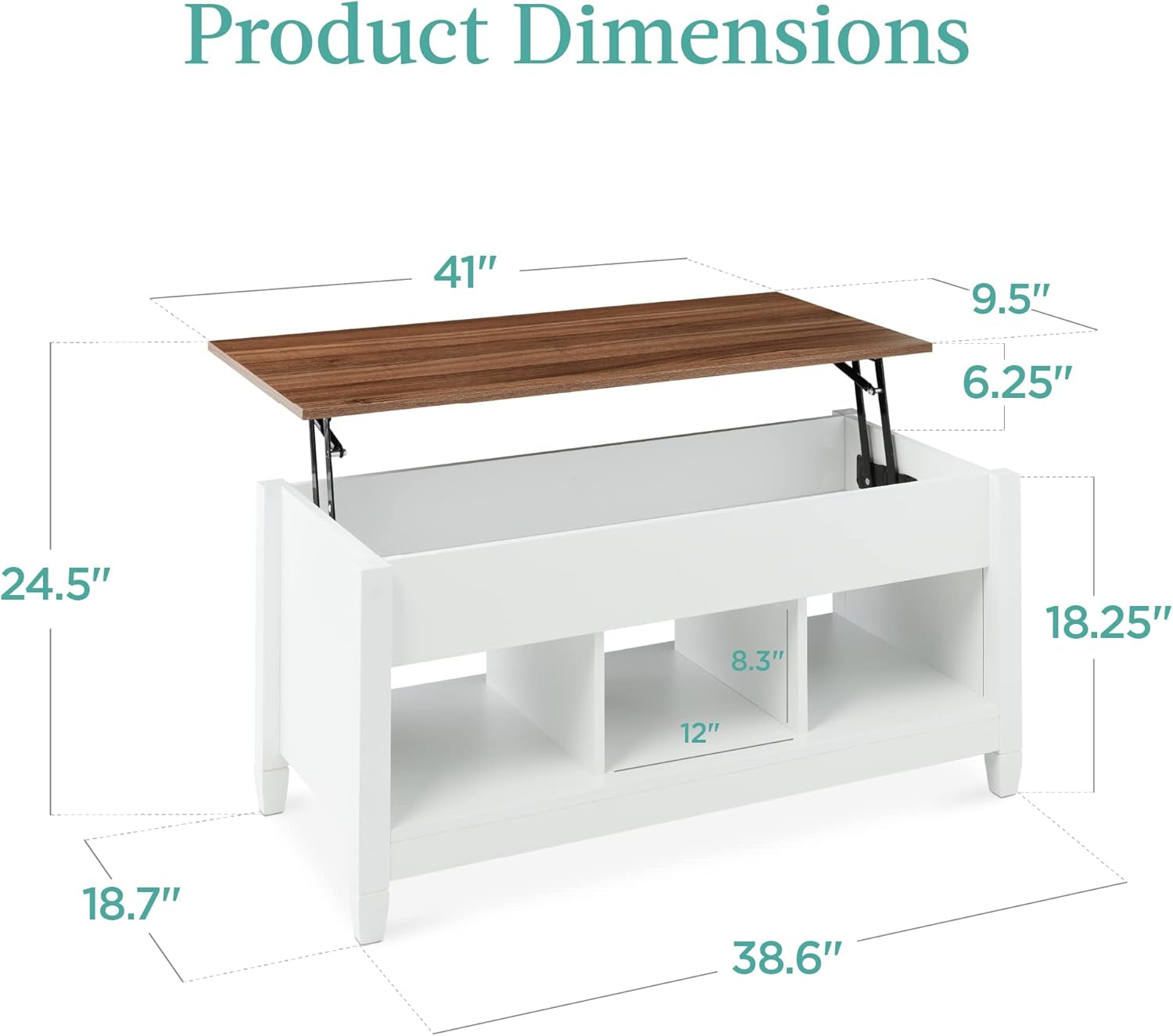 Lift Top Coffee Table Hidden Storage Coffee Table, Wooden Dining Coffee Table, Accent Table Furniture for Living Room, Display Shelves - White/Brown