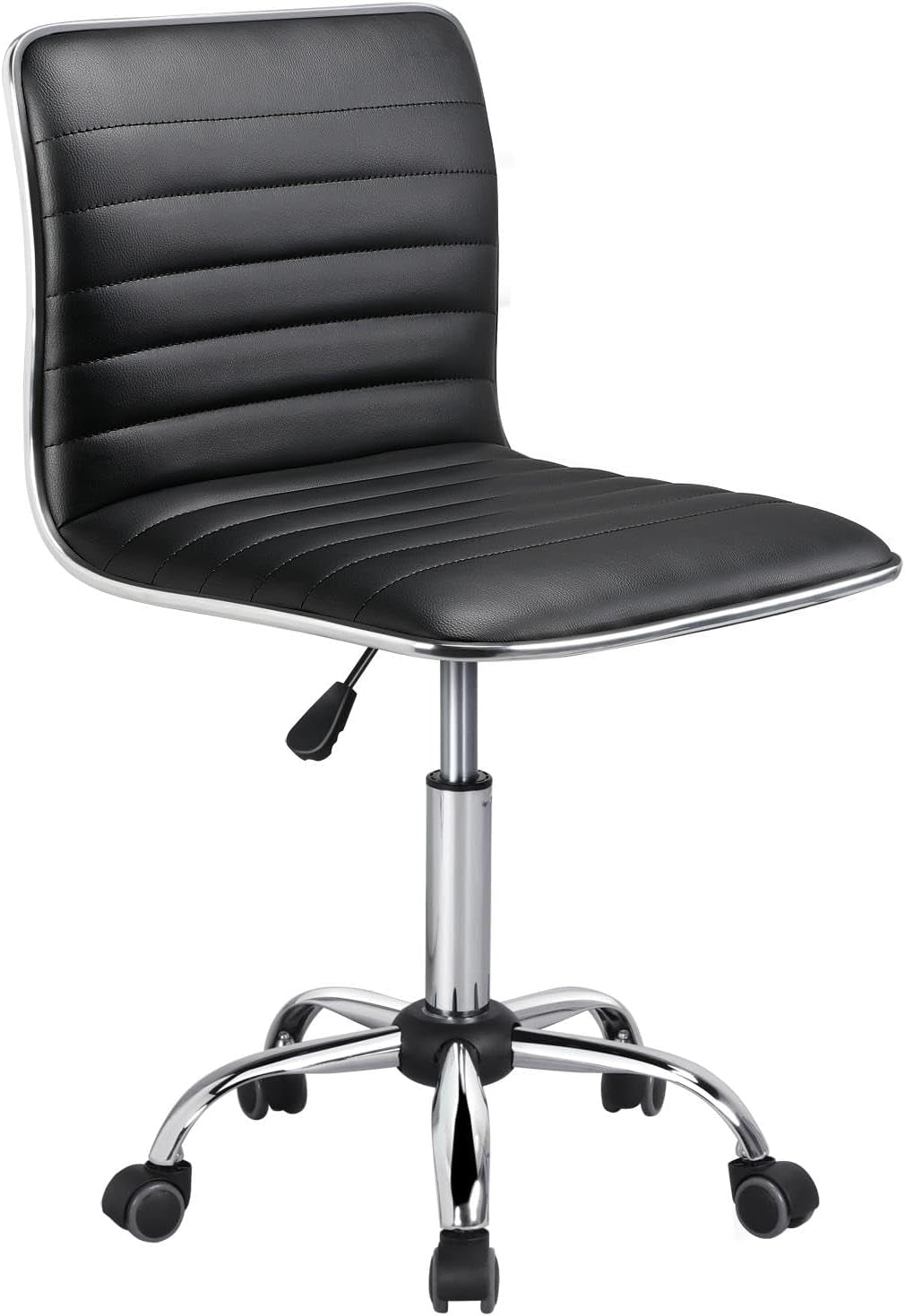 Adjustable Task Chair PU Leather Low Back Ribbed Armless Swivel White Desk Chair Office Chair Wheels