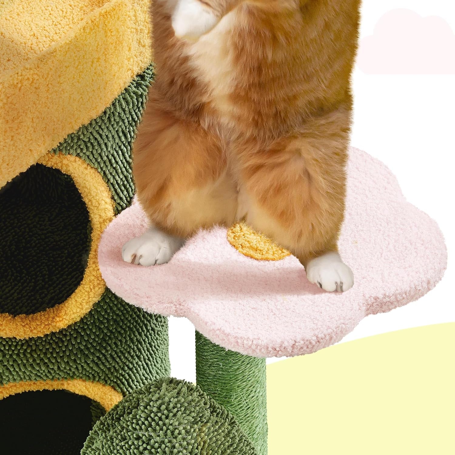 Cactus Cat Tree for Indoor Cats, 48.5In Cat Tower with 2 Large Platform, 2 Tiered Condo, Scratching Posts &amp; Dangling Balls, Oasis-Themed Cat Activity Center