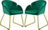 Velvet Dining Chair, Flower Shaped Armchair with Golden Legs, Upholstered Side Chair for Kitchen Dining Room Living Room, Set of 2, Green