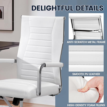 High-Back Office Desk Chair Executive Task Chair Management Chair PU Leather Chair Height Adjustable with Ergonomic Backrests for Conference and Home, White