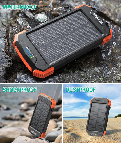 Solar Charger Power Bank 10,000Mah, Portable Wireless Charger, 20W Fast Charging External Battery Pack with USB C for Cell Phones, Solar Panel Charger with Dual Flashlight for Camping