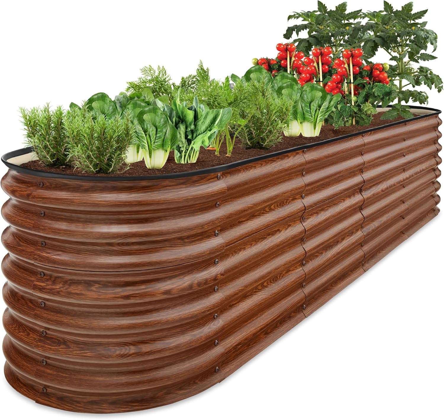 8X2X2Ft Metal Raised Garden Bed, Oval Outdoor Deep Root Planter Box for Vegetables, Herbs W/ 4 Support Bars, 215 Gal Capacity - Charcoal