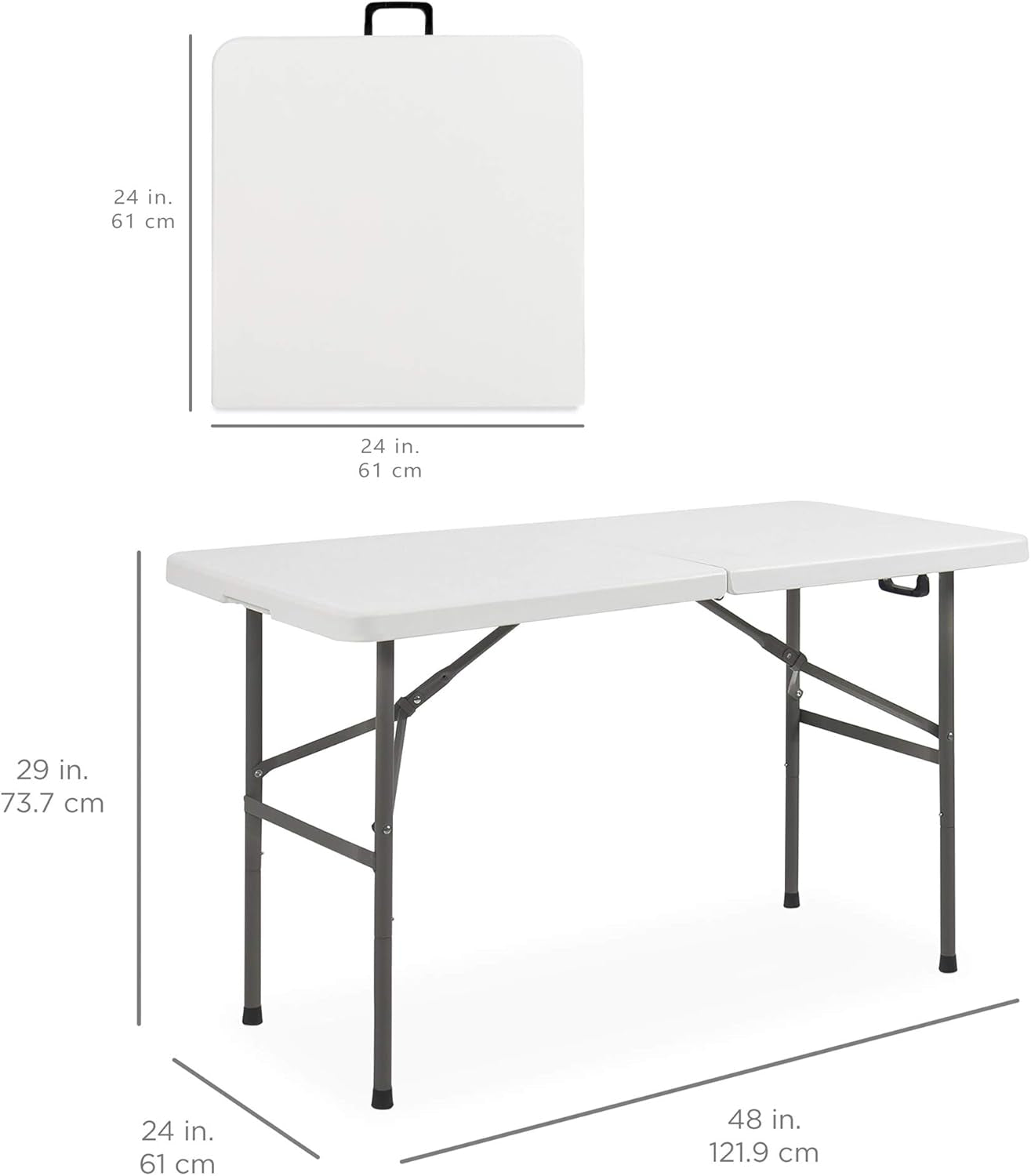 4Ft Plastic Folding Table, Indoor Outdoor Heavy Duty Portable W/Handle, Lock for Picnic, Party, Camping - White