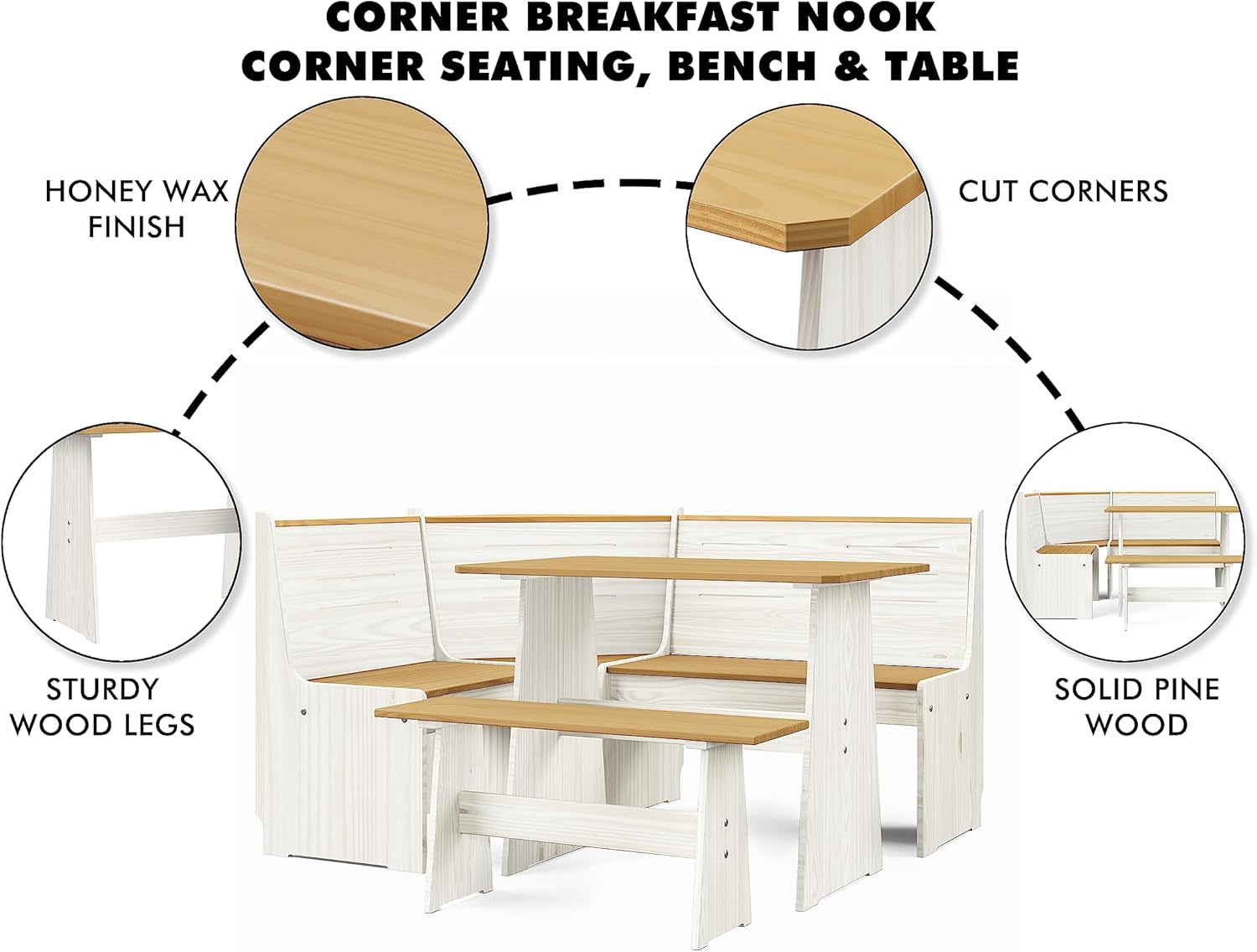 Chapman 2-Tone Natural/White Solid Wood Reversible Breakfast Nook