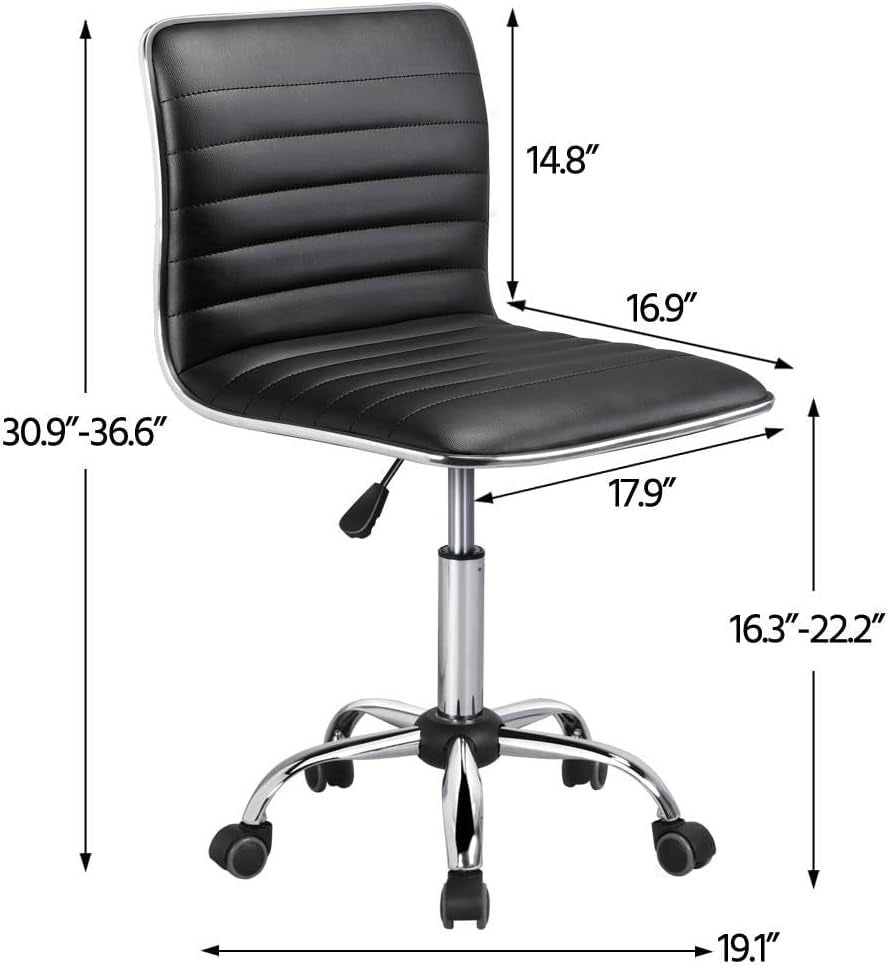 Armless Office Chair Low Back Swivel Computer/Desk/Task Chair Adjustable Makeup Stools on Wheels Dark Grey