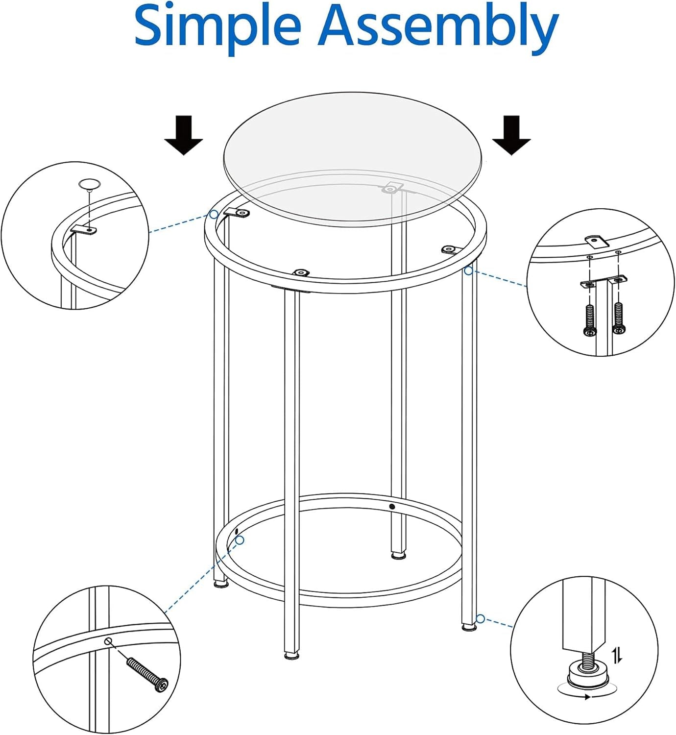 Glass End Table, round Side Table, Small Coffee Accent Table Nightstand W/Glass Top &amp; Metal Frame for Living Room/Balcony/Bedroom/Porch/Small Space, Modern Style, Black