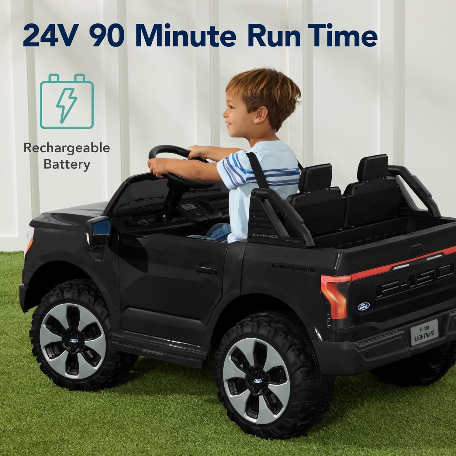 Licensed Ford F-150 Lightning Truck Kids 24V 2-Seater Electric Ride on Car Toy W/ 132Lb Weight Capacity, Parent Control - Black