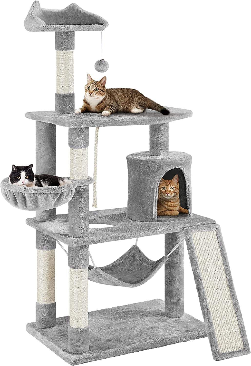 63.5″ H Cat Tree, Multi Level Cat Tree Condo with Basket Hammock Scratching Post, Cat Furniture for Indoor Cats