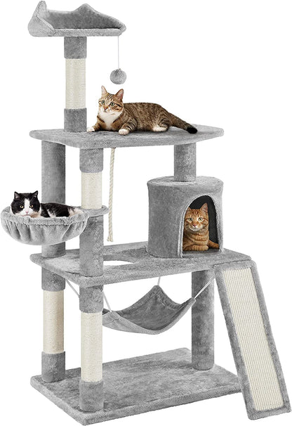 63.5″ H Cat Tree, Multi Level Cat Tree Condo with Basket Hammock Scratching Post, Cat Furniture for Indoor Cats