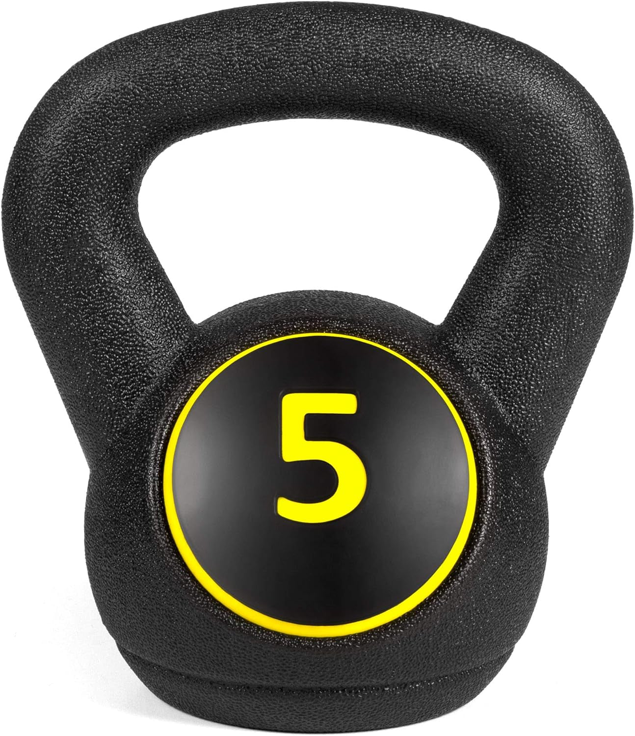 3-Piece Kettlebell Set with Storage Rack, HDPE Coated Exercise Fitness Concrete Weights for Home Gym, Strength Training, HIIT Workout 5Lb, 10Lb, 15Lb