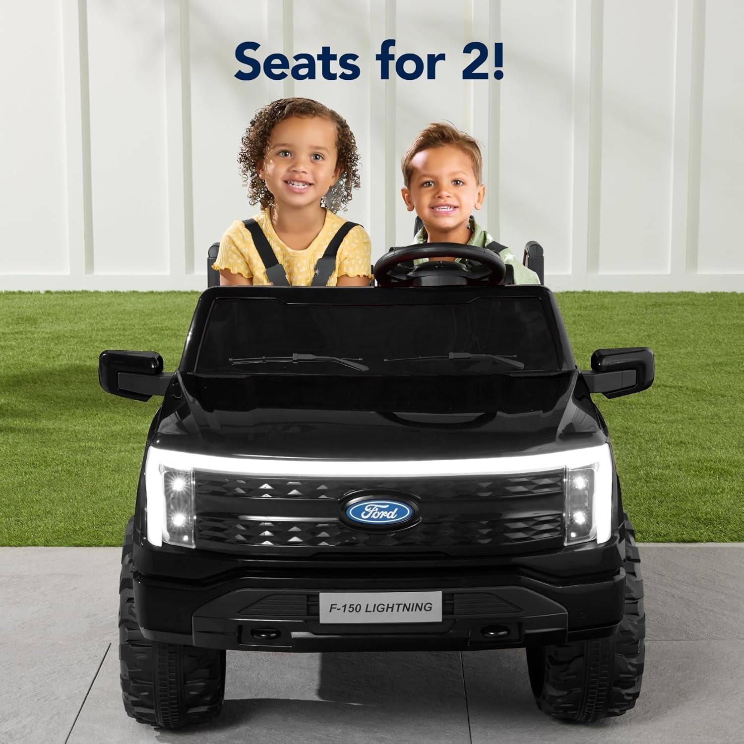 Licensed Ford F-150 Lightning Truck Kids 24V 2-Seater Electric Ride on Car Toy W/ 132Lb Weight Capacity, Parent Control - Black