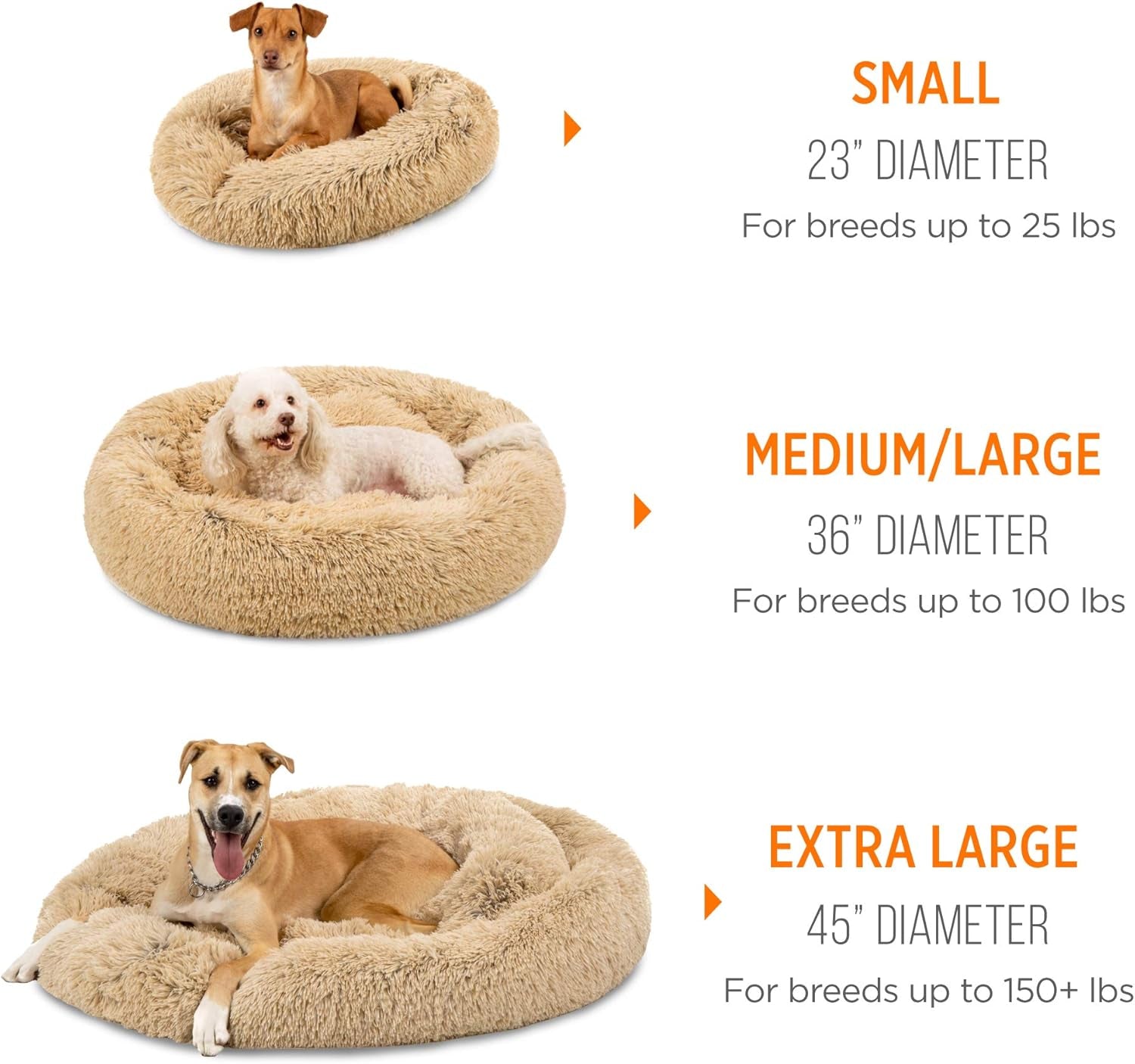 45In Dog Bed Self-Warming Plush Shag Fur Donut Calming Pet Bed Cuddler W/Water-Resistant Lining, Raised Rim - Brown