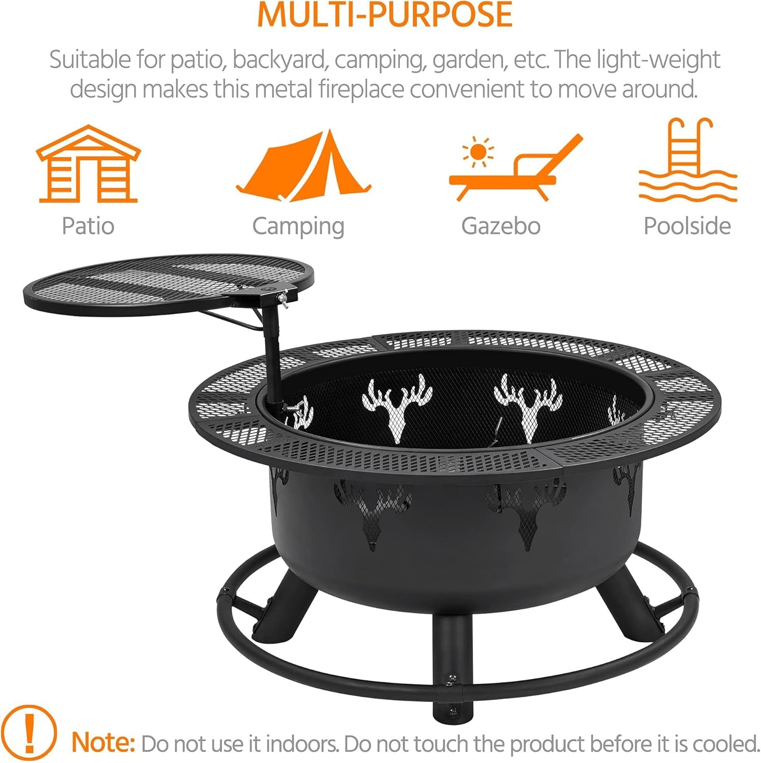 32In Fire Pit Outdoor Wood Burning Firepits Outdoor Fireplace with 18.5 Inch Swivel Cooking Grill Grate &amp; Poker Fire Bowl for Camping, Backyard, BBQ, Garden, Bonfire