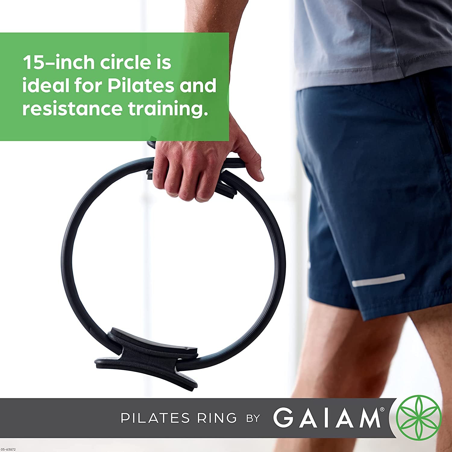 Pilates Ring 15&quot; Fitness Circle - Lightweight &amp; Durable Foam Padded Handles | Flexible Resistance Exercise Equipment for Toning Arms, Thighs/Legs &amp; Core, Black