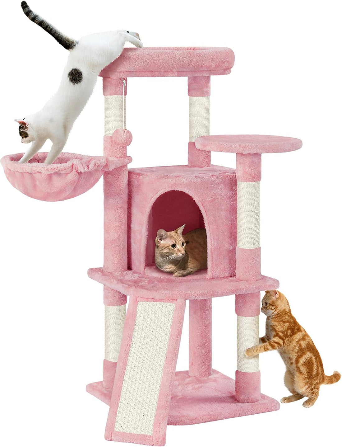 Cat Tree, 42In Cat Tower for Indoor Cats, Cat House with Large Perch &amp; Scratching Posts &amp; Cozy Condo &amp; Scratching Ramp, Cat Activity Center Cat Furniture, Pink