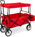 Collapsible Folding Outdoor Utility Wagon with Canopy Garden Cart for Beach, Picnic, Camping, Tailgates W/Removable Canopy, Detachable Pockets, 150Lb Weight Capacity - Red