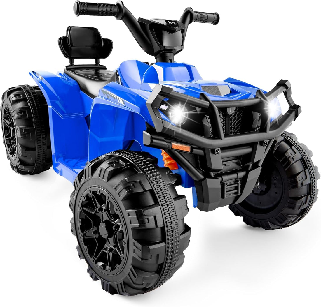 12V Kids Ride-On Electric ATV, 4-Wheeler Quad Car Toy W/Bluetooth Audio, 2.4Mph Max Speed, Treaded Tires, LED Headlights, Radio - Blue