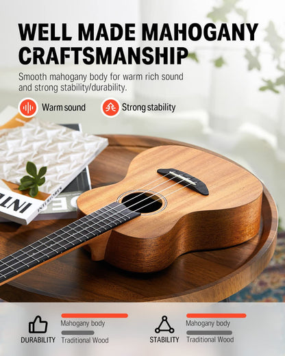 Concert Ukulele Beginner Mahogany 23 Inch Ukelele Kit with Free Online Lesson Gig Bag Strap Nylon String Tuner Picks Cloth DUC-1 Gift Choice