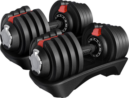 Adjustable Dumbbell Set 28/40/52.5/90LBS Adjustable Dumbbells Fast Adjust Dumbbell Weight Set with Anti-Slip Handle and Tray for Men/Women Home Gym Strength Training Equipment Single/Pair