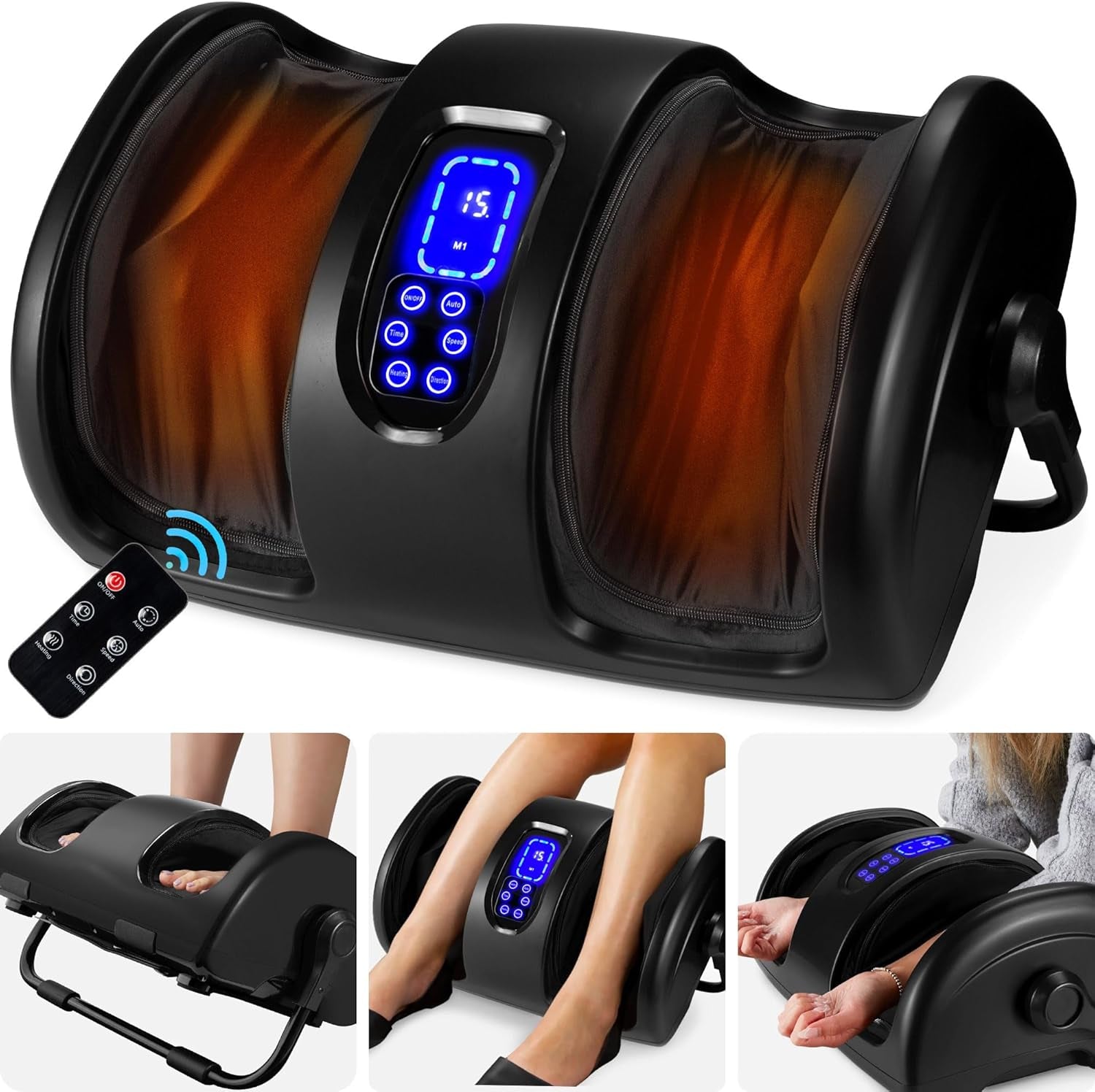 Heated Shiatsu Foot Massager for Pain Relief, Plantar Fasciitis, Neuropathy, Blood Circulation W/Compact Design - Satin Black