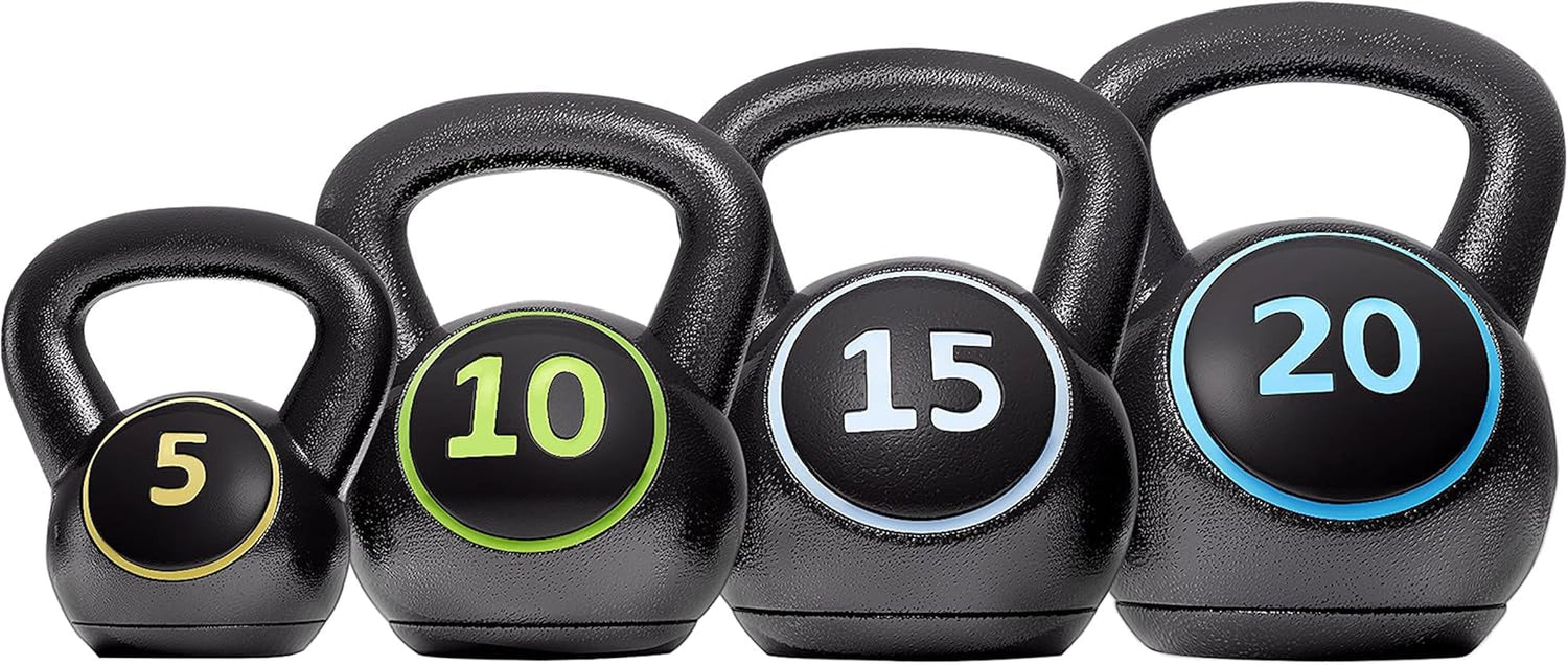 Kettlebell Sets 4 Piece Strength Training Kettlebells Weight Set 5Lb, 10Lb, 15Lb, 20Lb Kettle Bell for Women &amp; Men for Full Body Workout &amp; Exercise Fitness