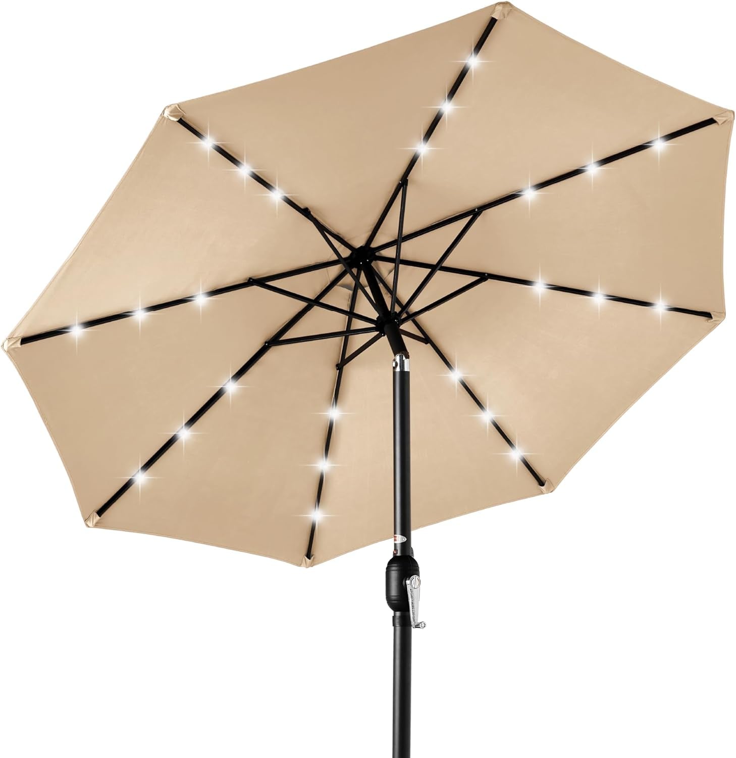 10Ft Solar Polyester LED Lighted Patio Umbrella W/Tilt Adjustment and Uv-Resistant Fabric - Tan