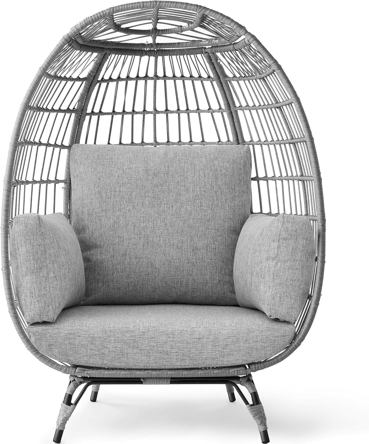 Wicker Egg Chair, Oversized Indoor Outdoor Lounger for Patio, Backyard, Living Room W/ 4 Cushions, Steel Frame, 440Lb Capacity - Ivory